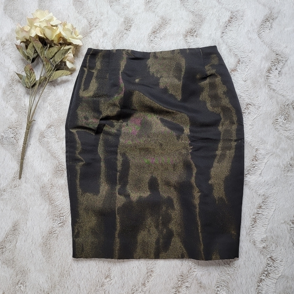 Akris Silk Blend Bronze Shimmer Black Pencil Skirt Size 4